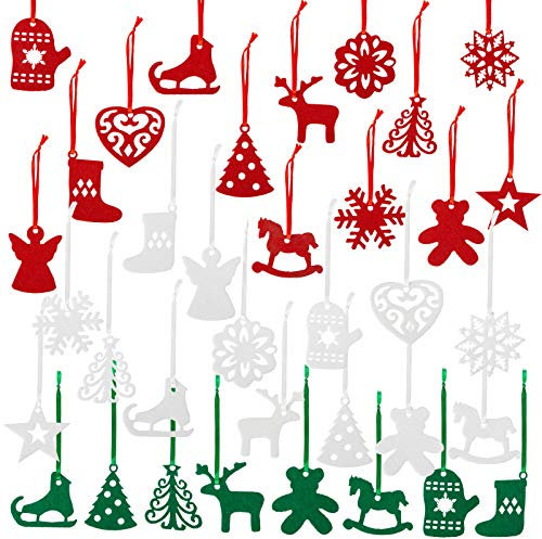 Naler 36-teilig Weihnachtsbaumschmuck Filzanhänger Deko-Anhänger Filz Christbaumschmuck Weihnachtsschmuck für Weihnachten Advent Dekoration - Rot/Weiß/Grün