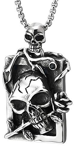 COOLSTEELANDBEYOND Biker Edelstahl Herren Vintage Rose Riss Schädel Rahmen Dog Tag Anhänger Halskette mit 75cm Stahl Weizen-Kette