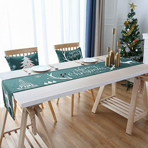 Lideblue Weihnachts-Tischläufer, Baumwoll-Leinen, rechteckige Tischdecke für Zuhause, Feiertag, Geburtstag, Party, Abendessen, Tischdekoration