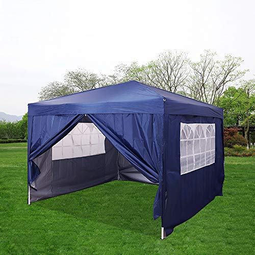 3 x 3m Pop Up Gazebo Outdoor Marquee Garden Awning Party Tent Folding Canopy with 4 Sidewall and Carrying Bag for Festival Wedding (Blue)