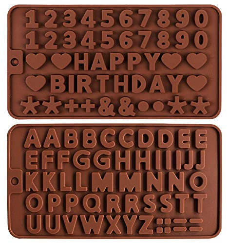 2 Stück Silikon-Schokoladenform Buchstaben und Zahlen - Silikon Alphabet Form mit Schokoladenbuchstaben und Zahlenformen Fondantform zum Backen und Eiswürfelschalen