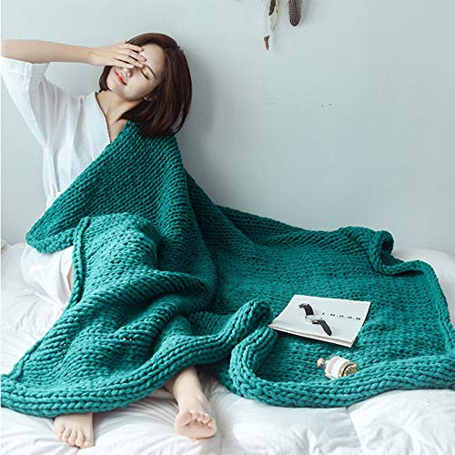 YUANP Wolle Zum Armstricken,grobe Strickdecke Arm Knitting Wolle Decke Grob Strick Grob Armstricken Wolle Dick Chunky Kuscheldecke Plaid Wohndecke,Green-130cmX160cm