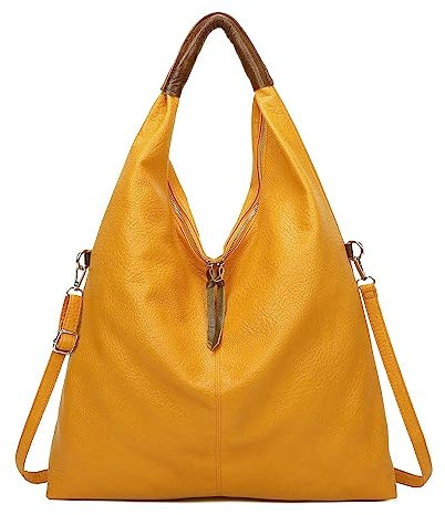 OBC Damen Tasche Shopper Schultertasche Handtasche Umhängetasche Freizeittasche Leder Optik Beuteltasche Gelb (Ocker)