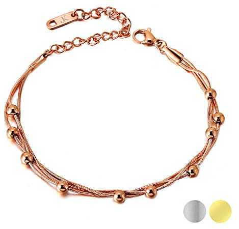 Kim Johanson Edelstahl Damen Armband *Dream* in Silber, Gold & Roségold | Armkette mit beweglichen Kugeln | Boho Schmuck | Verstellbar inkl. Schmuckbeutel (Rosegold)