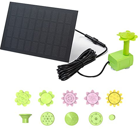 Awpland Bomba de Fuente Solar, 2021 1.8W Fuente de jardín de Mejorada, Fuentes de Agua para Decoración de Baños de Pájaros, Estanques, Piscinas y Acuarios,Equipada con 9 Boquillas de Colores.