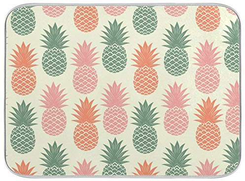 Alfombrilla de secado para platos de piña vintage retro colorido para encimeras de cocina, fregaderos, tapete de secado absorbente, resistente al calor, escurridor de platos, 45 x 60 cm