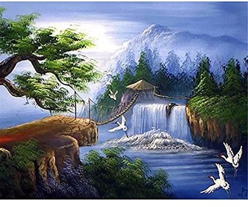 Puzzle 1000 pièces Pour adultes - Cascade et grue Grand Puzzle dur Pour adultes - Puzzle paysage Avec pièces découpées Avec précision 75x50cm (29.53x19.69inch)