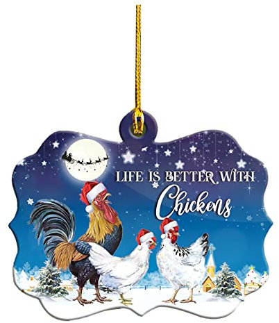 Muium(TM) Holz Huhn Christbaumschmuck,Weihnachtsanhänger Holz Weihnachtlicher Baumschmuck Weihnachtsdeko Basteln Weihnachten Kinder Glitzernder Hahn-Anhänger Weihnachtsbaum DIY-Werkzeuge (E)