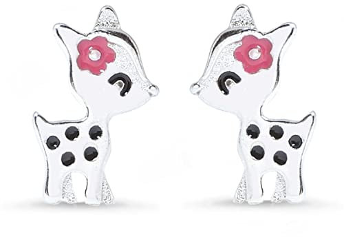Rehkitz Ohrstecker Ohrringe für Mädchen Kinder aus Sterling Silber 925 Rhodiniert