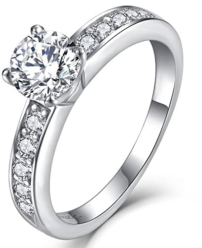 YL Verlobungsring für Sie 925 Sterling Silber Schliff 5A Weißer Zirkonia Ring Breites Solitärband Schmuck Geschenk für Damen(Größe 54)