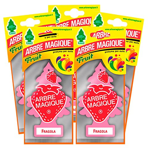 Arbre Magique Mono, Auto-Lufterfrischer, Erdbeerduft, süßer und fruchtiger Duft, hält bis zu 7 Wochen, hergestellt in Italien, Packung mit 5 Stück