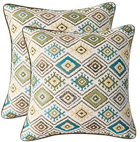 iKolohome Set mit 2 Kissenbezügen im Jacquard-Stil, Ikat-Diamantmuster, quadratisch, 45,7 x 45,7 cm, mit Ikat-Muster, nur Bezug (blau)