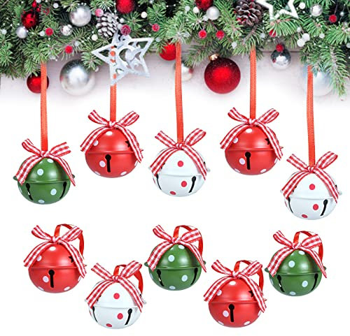 Naler 24 Stück Glöckchen Weihnachtsbaumschmuck Schellen Glocke für Weihnachten Weihnachtsbaum Deko - 4 cm, Rot/Weiß/Grün