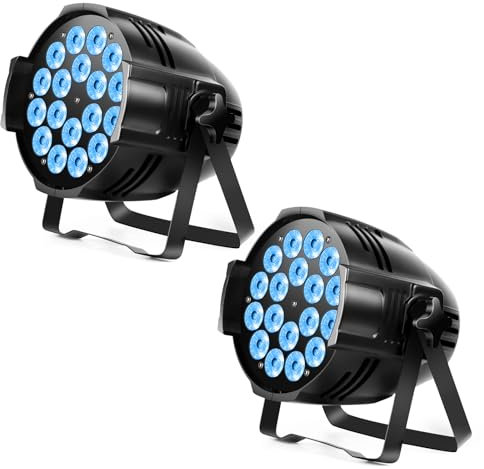 U`King 2PCS LED Par Scheinwerfer, 18x15W LED Bühnenlicht RGBW 4 in 1 LED Par Strahler Bühnenbeleuchtung mit DMX512 und 8 Kanälen für Party, Disco, Bar, Hochzeit, Halloween, Weihnachten