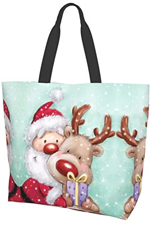 NHGFVT Merry Christmas bedruckte Einkaufstasche mit großer Kapazität, tragbare Handtasche, Umhängetasche, weihnachtsmotiv, Einheitsgröße