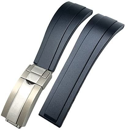 GANYUU 20 mm 21 mm Gummi-Uhrenarmband für Rolex Daytona Submariner GMT Yacht-Master Oysterflex Silikonarmband Faltschnalle Armbänder (Farbe: schwarz glänzender Verschluss, Größe: 20 mm)