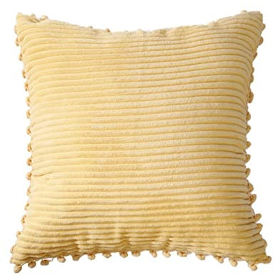 Wycian Seitenschläferkissen Bezug, Cushion Cover Yellow 45X45cm Samt Geometrische Streifen mit Kugeln Einfarbig Dekor Schlafzimmer Wohnzimmer Couch Büro 1er