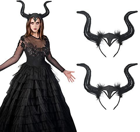 Halloween Königin Hörner Kopfbedeckung，Hörner Haarreif/Hut, Kopfbedeckung,Black Evil Queen Zubehör Set 2 Pcs Königin Hörner Halloween Böse Haarreif Schwarz Teufel Kopfschmuck Maleficent Cosplay