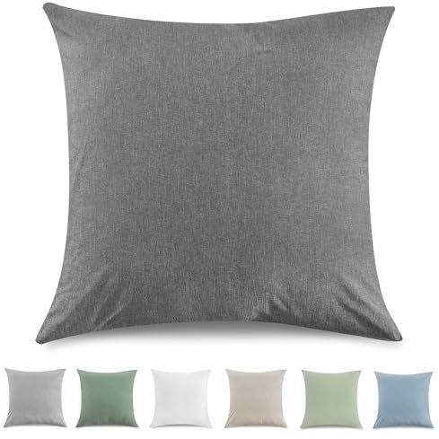 TOCOMOA Kissenbezug 50x50 cm 2er Set - 100% Gewaschene Baumwolle Kissenbezüge Oeko-TEX Zertifiziert, Leinenoptik und Atmungsaktiv Kissenhülle, Dunkelgrau Kopfkissenbezug mit Reißverschluss