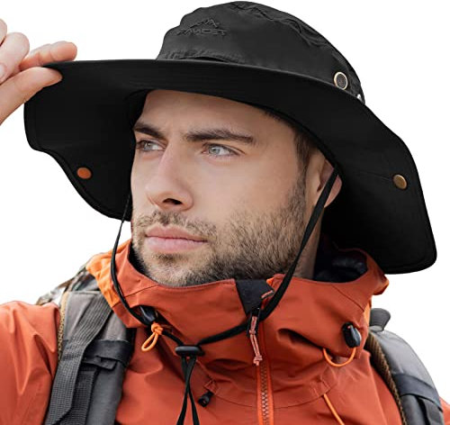 Comhats Sombrero de sol grande para hombre, XL a XXL, ala ancha, protección UV, para verano, senderismo, pesca, caminar, impermeable y resistente al viento, 60-66 cm, Negro, Xl/XXL