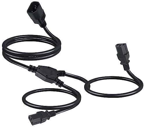 IEC320 Y Splitter extension Cable, 1m Single C14 to Dual C13 short power Y Type double Kettle Lead Splitter UPS PDU Power Extension Adapter Cable Cord for Computer, TV, PC, Monitor…