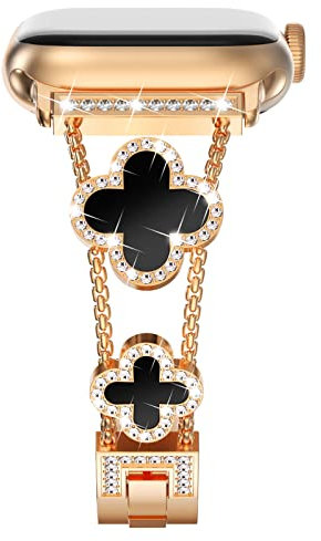 NewWays Metal Strap Compatible for Apple Watch 38mm 40mm 41mm 42mm(Series 10),Women Fashion Bling Bracelet Straps Stainless Steel Replacement Band for iWatch Series 10/9/8/7/6/SE/5/4/3/2/1,Rosegold