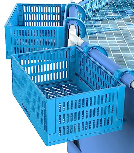 Poolside Storage Basket 2pcs, Foldable Above Ground Pool Storage Basket for Pool Toys, Towels, Beverages, Poolside Organizer, Pool Accessories for Above Ground Swimming Pool, Blue