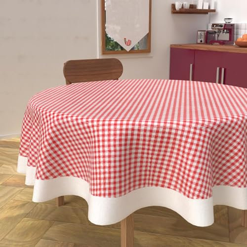 Soleil d'ocre, Nappe Ronde Anti-tâches en Coton diamètre 160 cm Vichy Rouge
