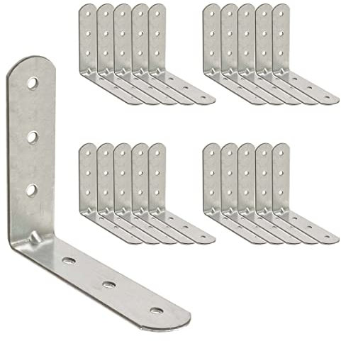 OMIDEAS 20 x Angle Bracket (60 x 60 x 16) 90 Degree L Shape Corner Brace Plate Wood Metal Connecting Fixing Joining Repair Support Galvanised Connector