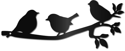 CREATCABIN Metallvögel,Wandkunst,Dekor,Vogelskulptur,Hängende Dekoration,Schild,Rustikales Schwarzes Wanddekor,Vögel Auf Dem AST,Metallornament Für Balkon,Außenbereich,Einweihungsgeschenk,30x12cm