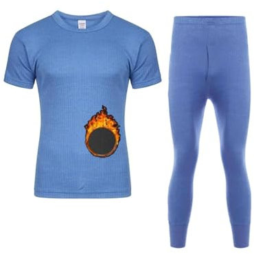 VEARZ® Men Thermals Underwear Long Johns Trouser Winter Baselayer Bottoms Warm Vest T-Shirt Top Full Set Body Warmer For Mens Plus Size S-2XL Blue-Short Sleeve-S