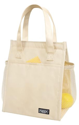 Kleine Kühltasche für unterwegs Lunchbag mit Reißverschluss Meal Prep Tasche Wasserdicht Isoliertasche Mini Lunchbox Tasche für Arbeit Beige 6,75L