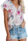 AOISAGULA Damen Chiffon Bluse V-Ausschnitt Top Kurzarm Sommer Oberteil Floral Print Shirts Locker Tee with Band Lila Blume M