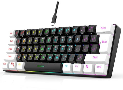 Yunir Mini RGB Keyboard, 61 Keys Ergonomic Mechanical Feeling Wired Gaming Keyboard, With Type C Interface, LED Backlight, for Office Business Game (Black)