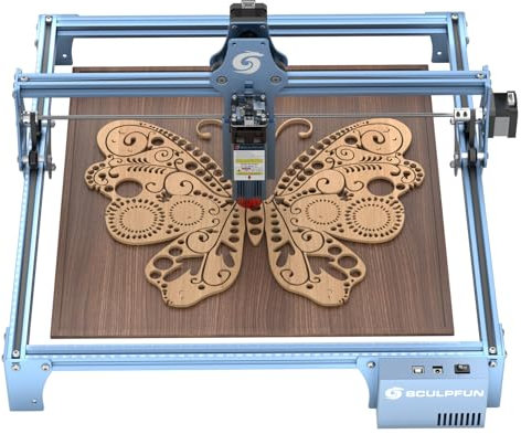 SCULPFUN S9 La-ser Engraver, High Precision Desktop Engraving Machine, Deep Cutting for 6mm Plyood, 0.06mm Ultra-Fine Compressed Spot Cutting Machine, Eye Protection Fixed-Focus