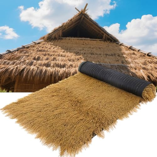 Techo De Paja Artificial Para Techos, Palma Sintética Ignífuga, Rollo De Techo De Paja Mexicana Utilizado Para Beach Hawaiian Tropical Garden Party Dec(Size:0.5*20m(1.64*65.6ft),Color:Amarillo oscuro)