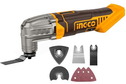 INGCO Outil Oscillant sans Fil 20V (Produit seul) Outil Multifonction Oscillant 5000-20000 tr/min, 6 Vitesses, avec 8 Pièces Accessoires pour Couper, Poncer, Gratter, Scier CMLI2022