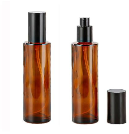 2PCS 120ml/4oz Empty Refillable Amber Glass Lotion Pump Bottle Cosmetic Dispensers Makeup Packing Storage Container with Black Cap for Essential Oil Foundation Cream Lotion