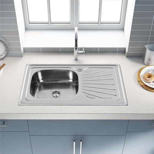 Fregadero de cocina con 1 bandeja, fregadero delantero Sifón y desagüe con accesorios de drenaje, fregadero empotrado, fregadero de flor de plan, fregadero de cocina de acero inoxidable (90 x 50 x 15