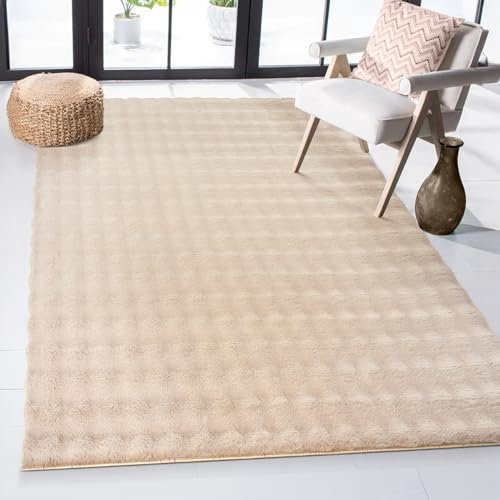 the carpet Cloudy Flauschiger Kunstfell Wohnzimmer Teppich, Hoch Tief Struktur und Bubble Form, Rutschfester Wohnzimmer Schlafzimmer Teppich, Beige, 160 x 220 cm