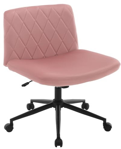 WOLTU Sedia da Ufficio senza Braccioli con Ruote, Sedia da Scrivania a Gambe Incrociate Poltrona da Ufficio Regolabile in Altezza, Sedia Girevole Imbottita Ergonomica, Velluto, Rosa BS160rs