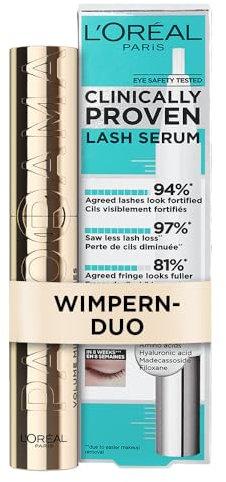 L'Oréal Paris Wimpern-Duo: mit Panorama Volume Million Lashes Schwarz, für extra Definition und Volumen + Clinically Proven Lash Serum, für dichtere und vollere Wimpern, Nr. 00 Transparent, 2-teilig