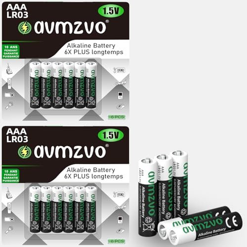 avmzvo Piles AAA, Lot de 12 Pile LR03, 1,5 V, Longue durée, alcalines, puissantes, Peuvent être utilisées pour Les Jouets, Les réveils et Autres appareils électroniques