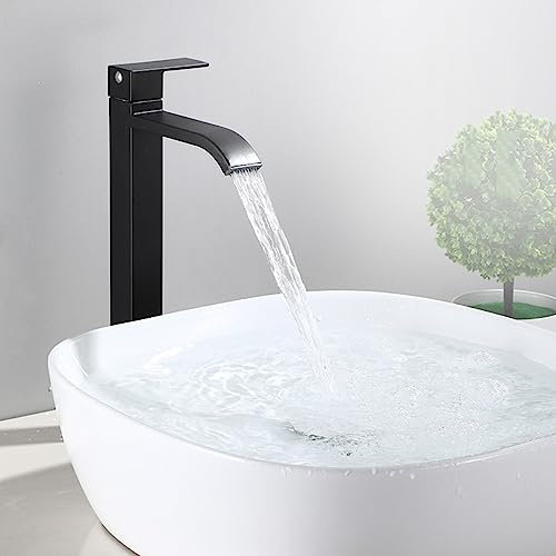 Robinet Cascade Haut Robinet Eau Froide Lave Main À Levier Unique Robinet Cascade Lavabo Salle de Bain En Acier Inoxydable,Noir A