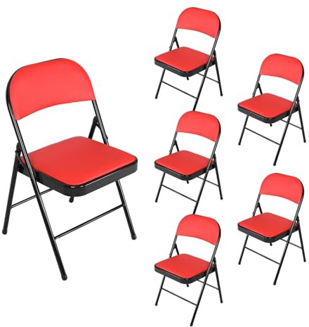 HTI living Klappstuhl Kunstleder Gestell Schwarz 6er-Set Küchenstuhl Campingstuhl Bestuhlung Events Rot
