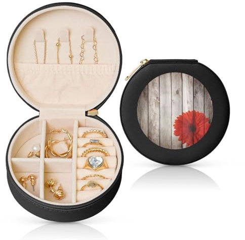 EZDLOWVBA Flower Red Dahlia Print Jewellery Box Organizer,Pu Leather Travel Jewellery Case Mini Jewelry Storage Case For Rings Earrings