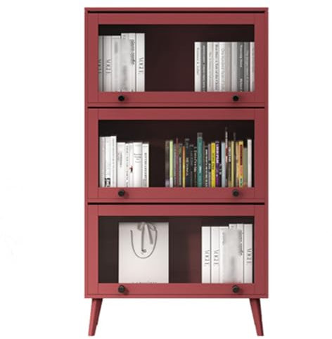 GLMGBP Vitrine mit Glastür, Vitrine im Schiebetür-Design, 4 Farben zur Auswahl, Vitrine mit 15 cm hohen Schrankbeinen (Farbe: Rot, Größe: 31,4 x 11,8 x 52,6 Zoll)
