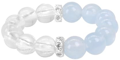 ZENGSING Elastischer Naturstein Ring für Damen: Verstellbarer Kristall Perlen Ring aus Aquamarin, Stapelbar