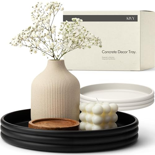 KIVY Rundes dekoratives Betontablett, 27,9 x 3,8 cm, moderne runde | Moderne Schüssel, Heimdekoration, Tischtablett für Wohnzimmer und Schlafzimmer, moderne dekorative Tabletts