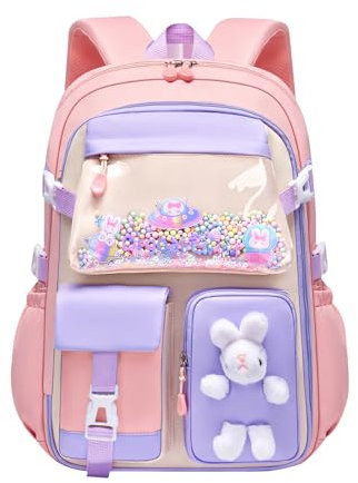 Amythe Kinderrucksack Mädchen Schulranzen für 2.-5. Klasse, 24L Schulrucksack Mit Brustgurt, Süßer Leichter Lässiger Rucksack Daypack für Schule oder Reise -Rosa